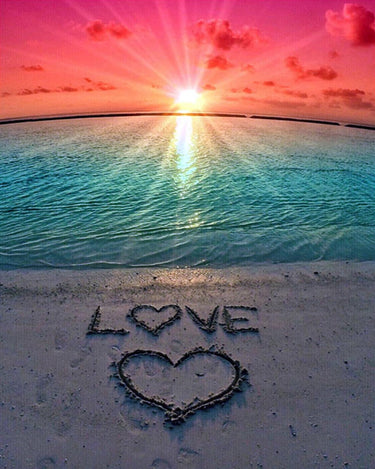 Diamond Painting Zonsondergang Zee Liefde met Ronde steentjes 100x80cm - Beste Kwaliteit